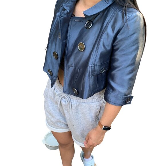 RARE 2007 Silk Cropped Burberry Jacket Size 6 Blue - Picture 3 of 16